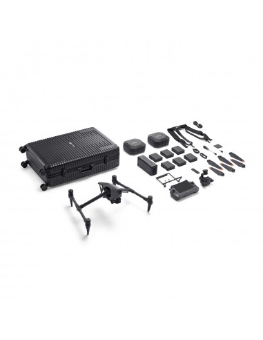 Dron Profesional DJI Inspire 3 contenido: Control, cámara Zenmuse, baterías, centro carga, hélices y más.