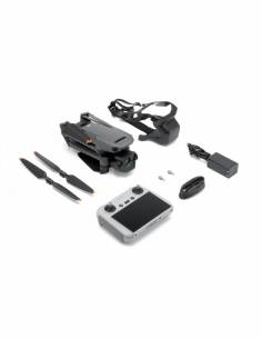 Drone DJI Mavic 3 Pro incluye: control, control sticks, batería, hélices de reducción de sonido, funda y cables.